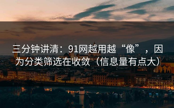 三分钟讲清：91网越用越“像”，因为分类筛选在收敛（信息量有点大）