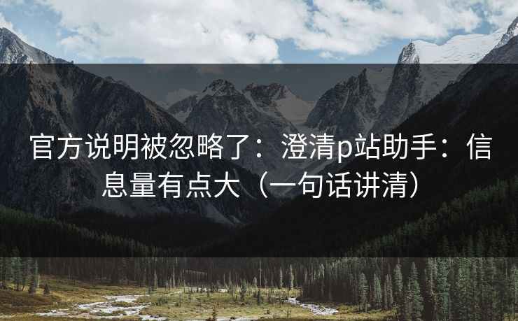 官方说明被忽略了：澄清p站助手：信息量有点大（一句话讲清）